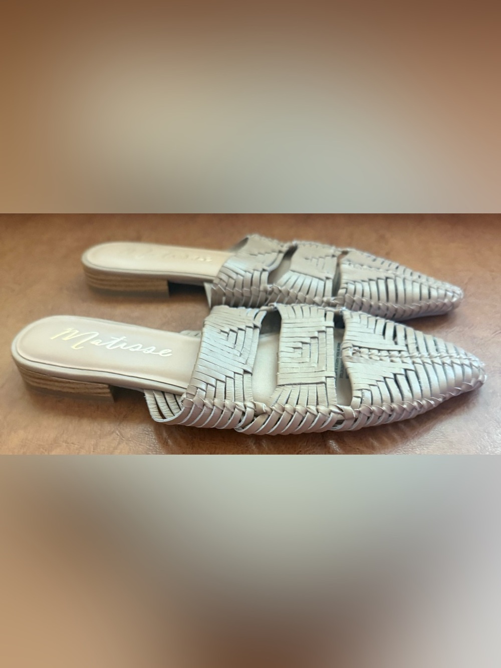 Anthropologie Matisse Leather Woven Pointed Toe Mule Slides Cream Size 8M - Picture 7 of 9